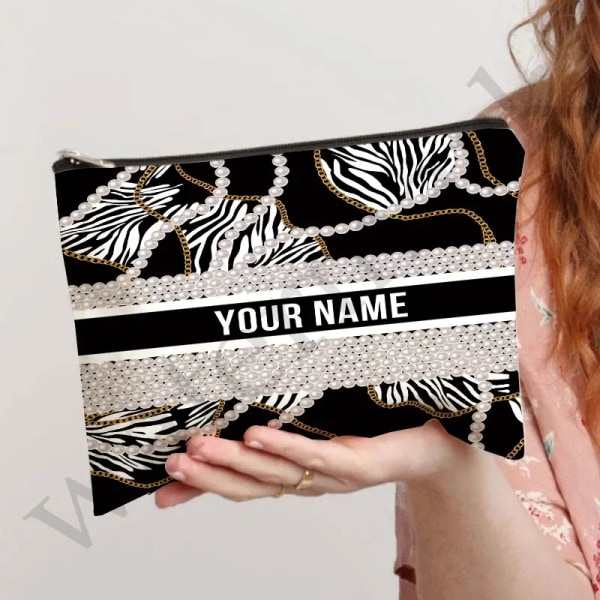 Anpassa namn Kosmetikväska Anpassad mode Leopard Blomma Resor Kosmetisk Organizer Damsminkväska Design Lyxväska påse Clear