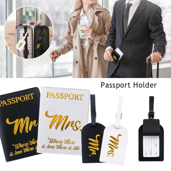 Par Pass Mapp Pass Cover Resedokument Väska Bröllopspresent Mr Fru Brev Utskrift Enkel PU case 24 cards q9