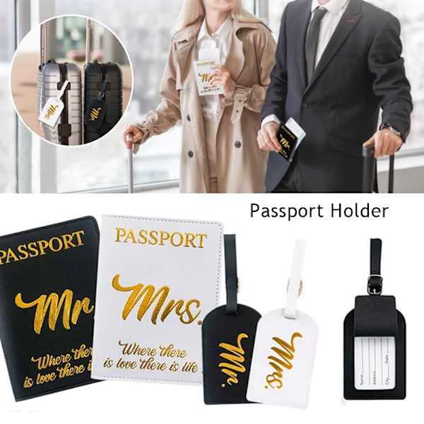 Par Pass Mapp Pass Cover Resedokument Väska Bröllopspresent Mr Fru Brev Utskrift Enkel PU case style 2