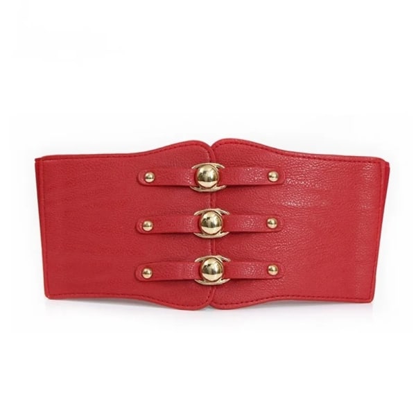 Mode kvinnor brett bälte Nytt metallspänne Elastiskt midjeband Lädernit Ultra brett bälte Red 80cm