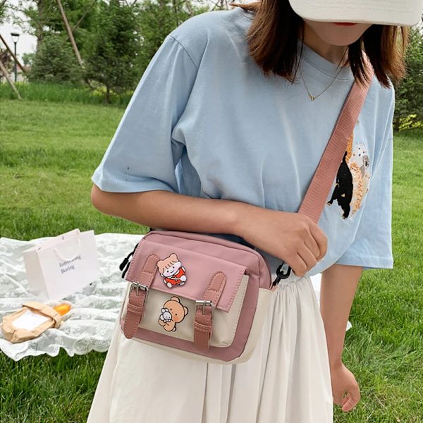 Vinter Ny canvas damväska Modebälte Dekorativ tygväska i koreansk stil diagonal liten väska Bungy Bag pink