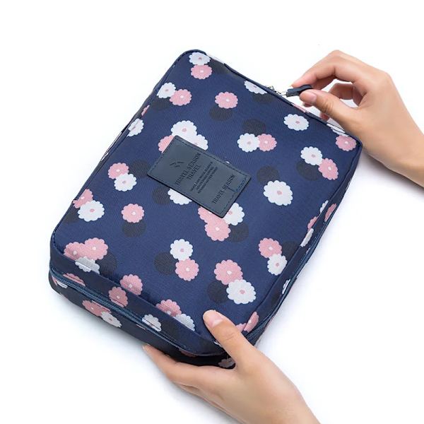 SOBU Vattentät Bärbar Dragkedja Kosmetikväska dot beauty Case Make Up Tas Plånbok Organizer Förvaring Resetvättpåse K1049 Dark Blue Flower