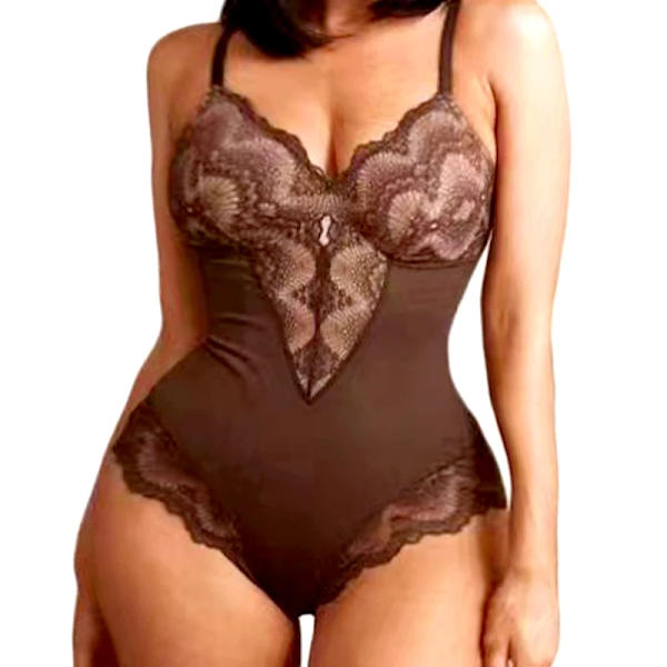 AfruliA Bodysuits Shapers Snap Open grenen Ljuskontroll Waist trainer Body Suit Sexig Spets V-hals Spaghetti Strap Smal underkläder coffee bodysuits XL