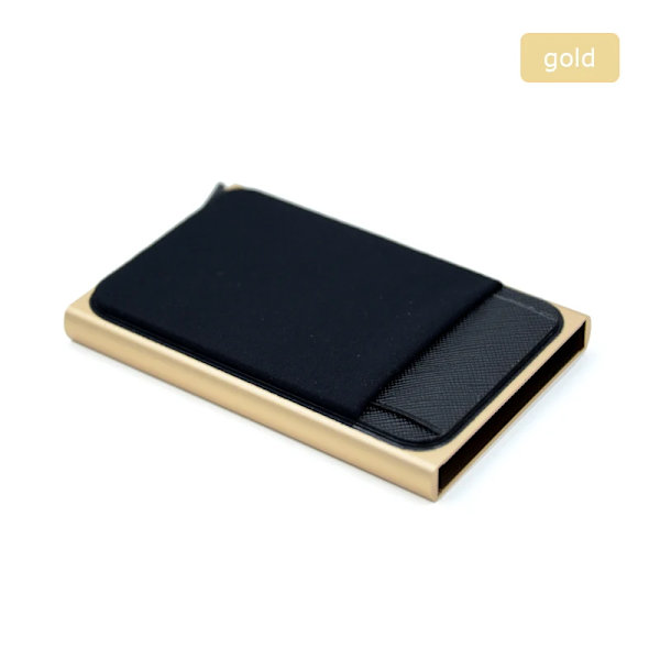 YUECIMIE Smal plånbok i aluminium med elasticitet på baksidan ID Kreditkortshållare Mini RFID-plånbok Automatisk pop-up case Gold