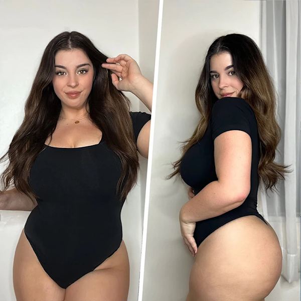 Body för kvinnor Magkontroll Shapewear sömlösa kortärmade stringtrosor med fyrkantig hals Sculpting Klassiska tighta skjortor med gren Black XXL