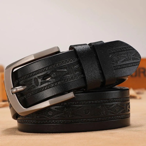 Mode Lyxbälte Designer Bälten i äkta läder för män Vintage rem manlig bälte för jeans Ccoolerfire HQ092 black 115CM