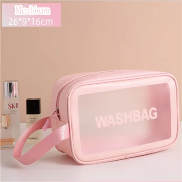 Kvinnor Bärbar Resetvättväska Kvinna Transparent Vattentät Makeup Förvaringspåse Stor kapacitet Kosmetisk Organizer Case Medium  pink