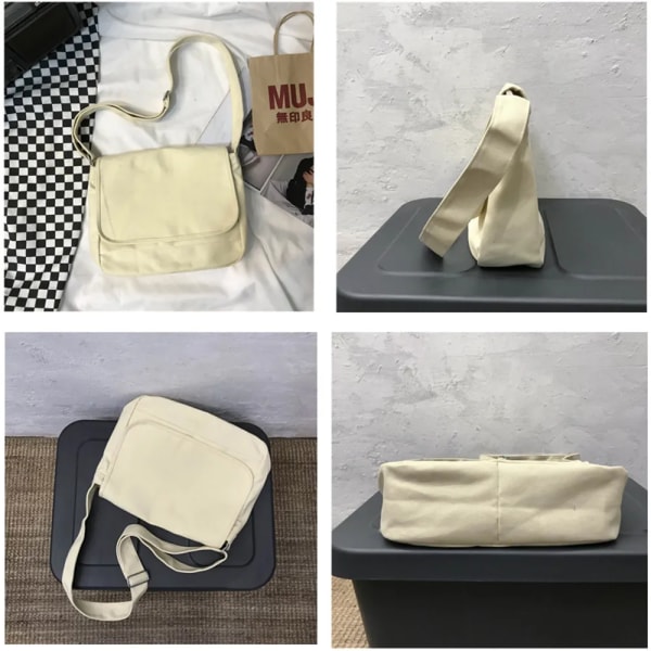 Enfärgad designermode axelväskor för kvinnor Hög kvalitet Canvas Crossbody-väska för damer Casual Ung student skolväska Black (30cmMax Length50cm)