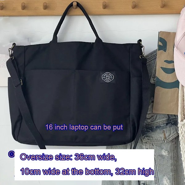 Hylhexyr Dam Retro Stora Väskor Bomulls Canvas Axelväska Mode Crossbody Handväska Dragkedja Casual Tote Multi Pocket L Black