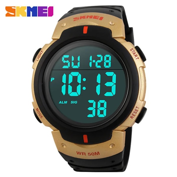 Sportklockor Herrklocka Cosmonaut Dial Time Led Light Display Watch Herr Digital Armbandsur 50M Vattentät SKMEI Reloj Hombre 1068 GOLD