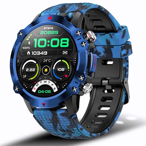 SENBONO HERO Smart Watch för män Utomhus Sport Bluetooth Call Watch 1,39 tums skärm 450mAh IP68 Vattentät Smartwatch Herr Dam camouflage blue