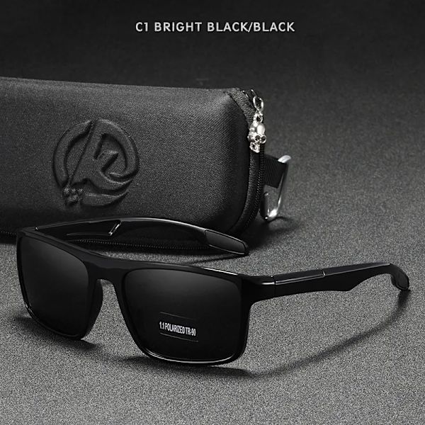 KDEAM Rectangular Ultra Light TR90 Solglasögon Herr Polariserad TAC 1,1 mm Tjocklek Lins Solglasögon Kvinnor Sport Kat.3 C1 Bright Black TR90 Polarized
