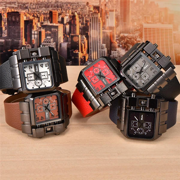 Oulm 3364 Casual Armbandsur Fyrkantig Urtavla Bred rem Herr Quartz Watch Lyx Märke Man Klocka Super Big Herr Klockor montre homme Red