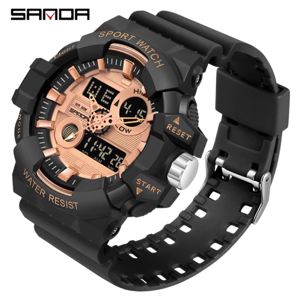 SANDA Herrklockor Toppmärke Lyx Militär Quartz Watch Multifunktion Herr Vattentäta Armbandsur Relogio masculino Black Rose Gold