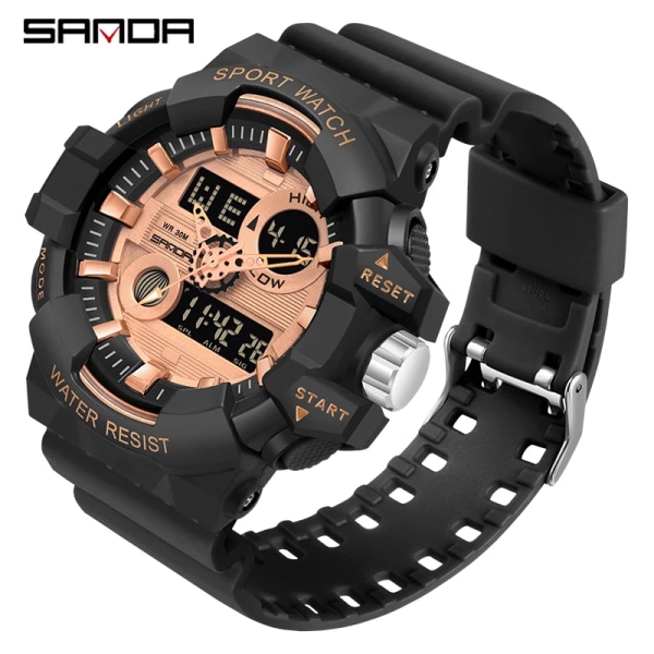 SANDA Herrklockor Toppmärke Lyx Militär Quartz Watch Multifunktion Herr Vattentäta Armbandsur Relogio masculino Black Rose Gold