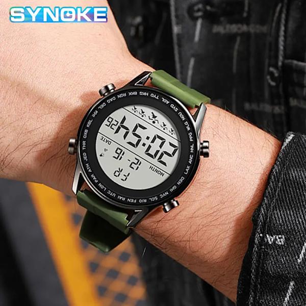 SYNOKE Lättläst Watch Stora siffror Coola klockor 50M Water Resist LED Ultratunna elektroniska armbandsur Military reloj hombre Black watch