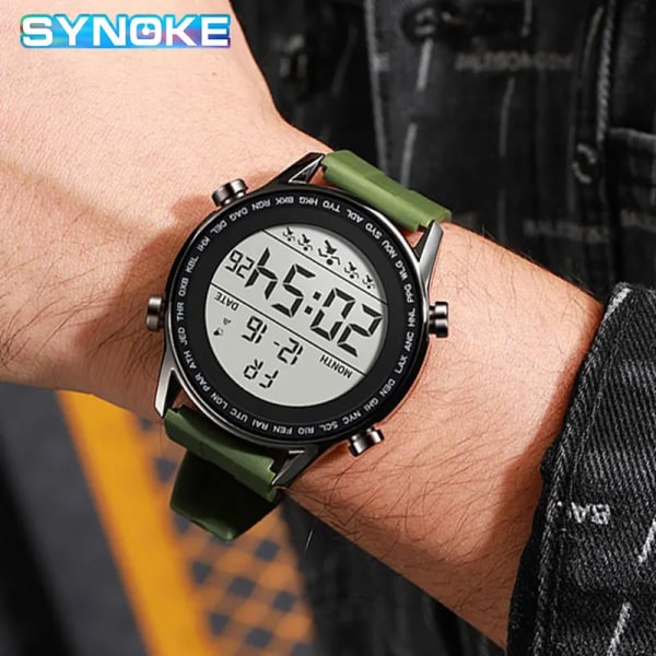SYNOKE Lättläst Watch Stora siffror Coola klockor 50M Water Resist LED Ultratunna elektroniska armbandsur Military reloj hombre Green watch