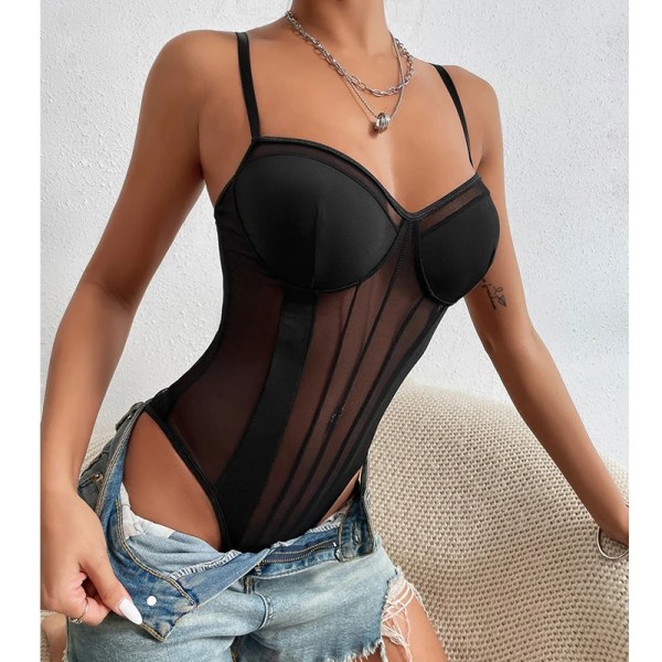 Sexig Body Shapewear Djup V-ringad Body Shaper Stringformare Waist trainer Dam Justerbar rem Vadderad Push Up BH Korsetttopp Brown XS