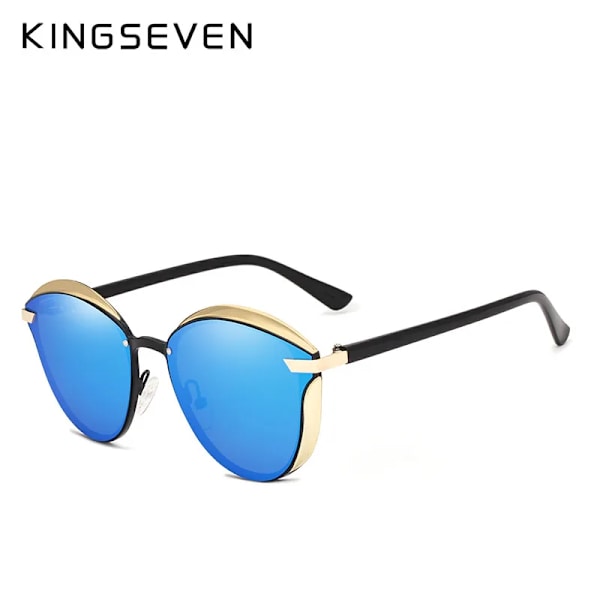 KINGSEVEN Polarized Solglasögon För Dam Lyxdesign Dam Elegant Solglasögon UV400 Skydd Mode Cat Eye Glasögon C03 BLUE Original