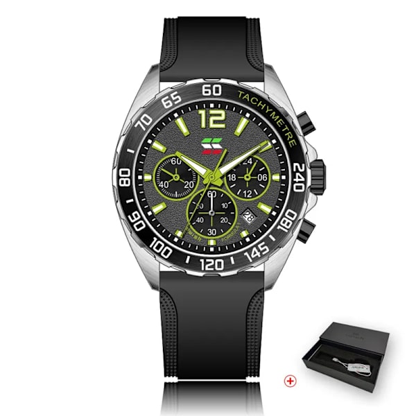 Mode Chronograph Herrklockor Toppmärke Lyx Silikonband Sport Armbandsur Business Quartz Klocka Vattentät Montre Homme Black Silver Box