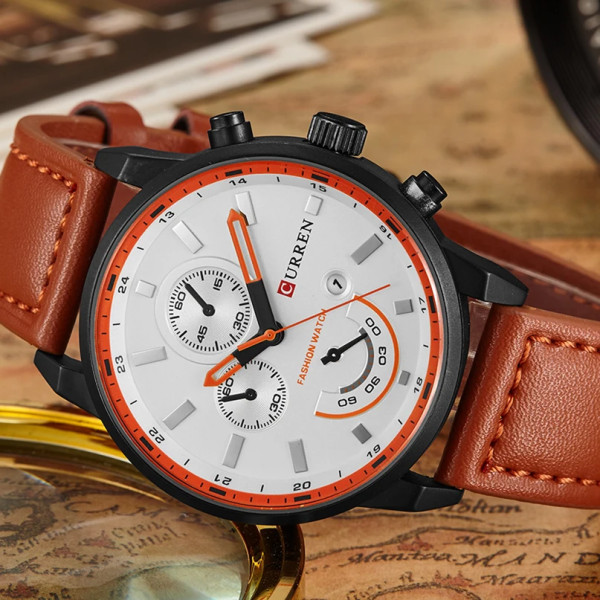 Toppmärke Lyx Herr Sportklockor Mode Casual Quartz Watch Herr Militär Armbandsur Man watch Klocka CURREN 8217 Orange Whtie Box