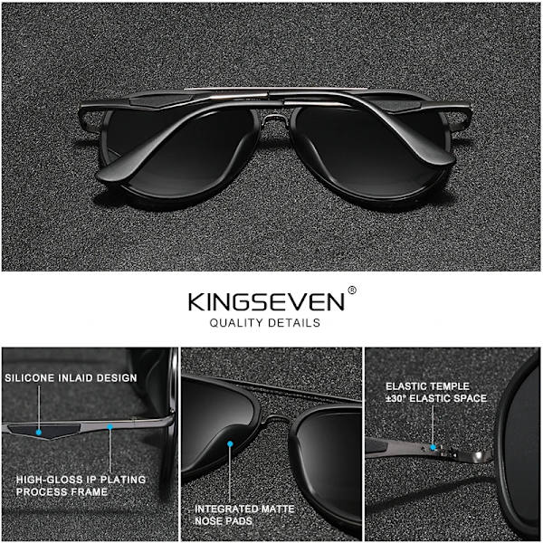 KINGSEVEN 2022 Brand Classic Pilot Polarized Solglasögon Herr Körning Man Solglasögon Glasögon UV-blockerande Oculos N7936 Gun Gray Original