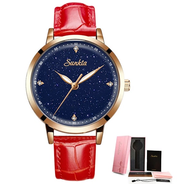 LIGE Watch Kvinnor Casual Damklockor Toppmärke Lyx Watch Läder Vattentät Quartz Armbandsur Damklockor Reloj+box red(.243)
