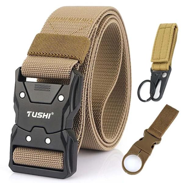 VATLTY Quick Release Elastiskt bälte Herr Hård legering Spänne Stark Äkta Nylon Dam Stretchbälte Utomhussport Arbetsbälte Hane Khaki set(.904) 115CM(.904)