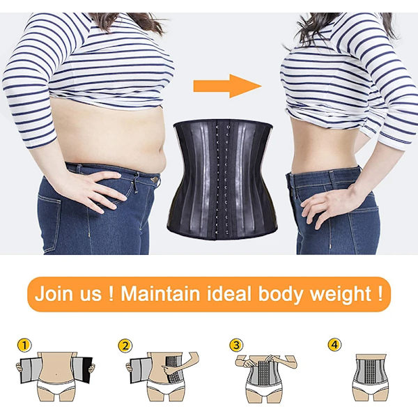 AfruliA Faja Colombiana Latex Timglas Fast Waist Trainer 25 Stålben Lång Torso Underbyst Korsett Cincher Sportgördelrem Latex black XXXXXL