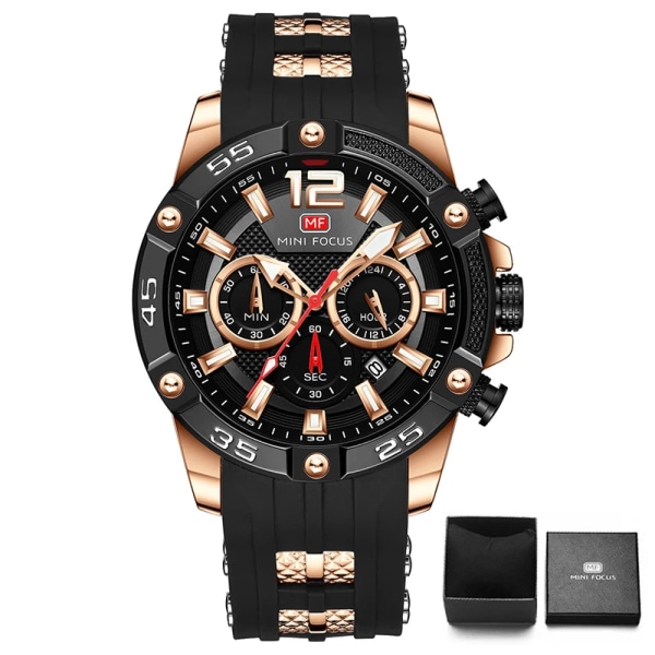 Fashion Luxury Multifunktionell Sport Quartz Armbandsur för män Watch med silikonrem Vattentät stoppur Reloj Hombre 0349G MF0349G03B