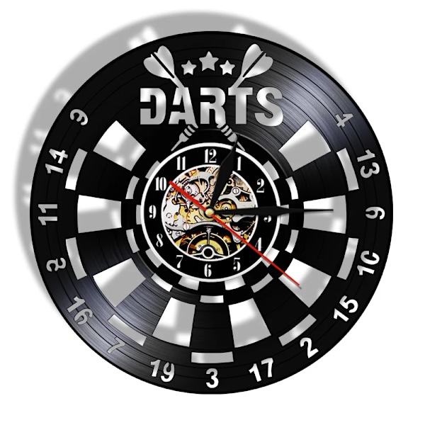 Dartspel Pub Vinyl Retro Skivspelare Väggklocka Mancave Spelrum Dekoration Retro Tidsmätare Darttavla Bar Nattklubb Disk Hantverk Without LED(.103)