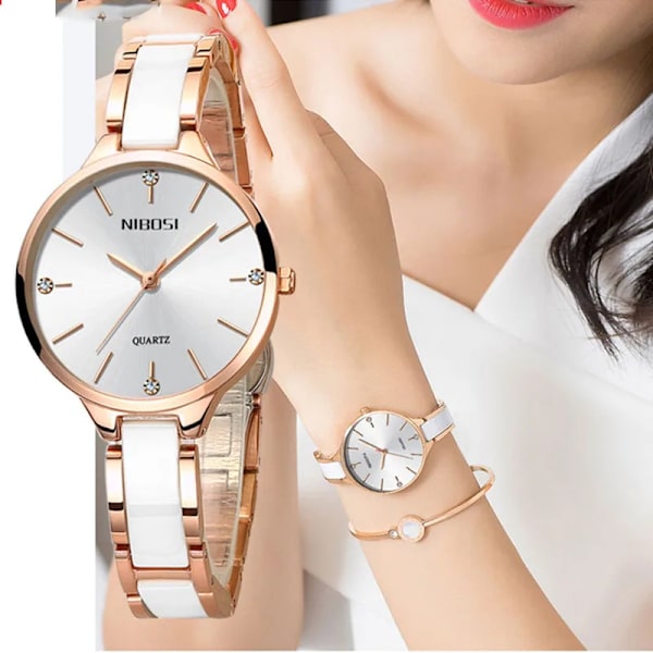 NIBOSI relógio feminino Nytt modemärke Watch Lyx Quartz Dam keramisk watch Klockor Vattentäta klockor för kvinnor white