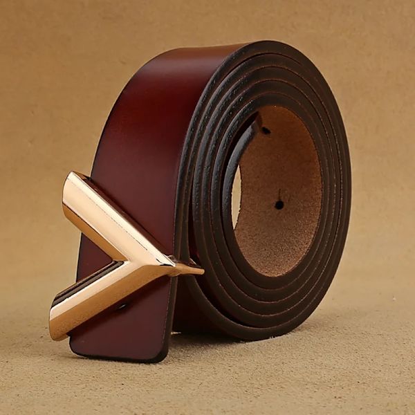 Top Lyx Designer Märke Nål Spänne V-bälte Smal hög kvalitet Kvinnor Klänningsrem i äkta läder för jeans Midjeband 28mm brown 115CM
