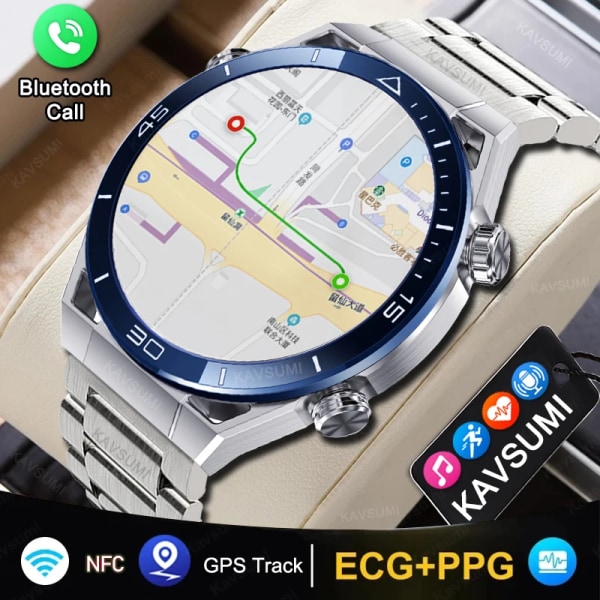 Ny NFC Smart Watch Herr Smart Bluetooth Call Sport GPS Track Smartwatch Dam Hjärtfrekvens EKG PPG Smartwatch För Android ios Black Leather Original box