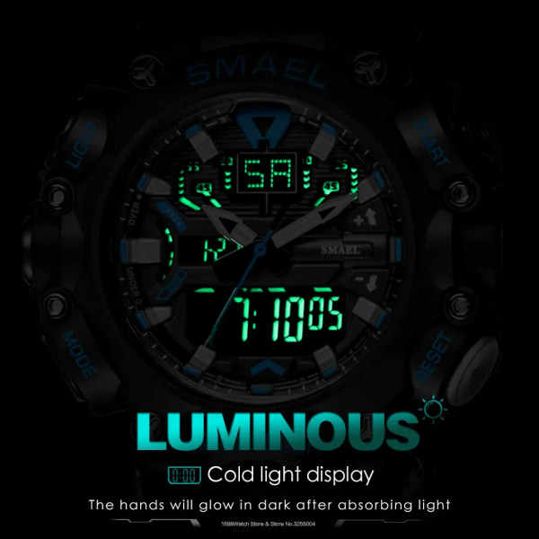 SMAEL Dual Time LED Digital watch för män 50 m vattentät kronograf kvartsklockor Orange Militär Sport Elektroniskt armbandsur Black blue-Box