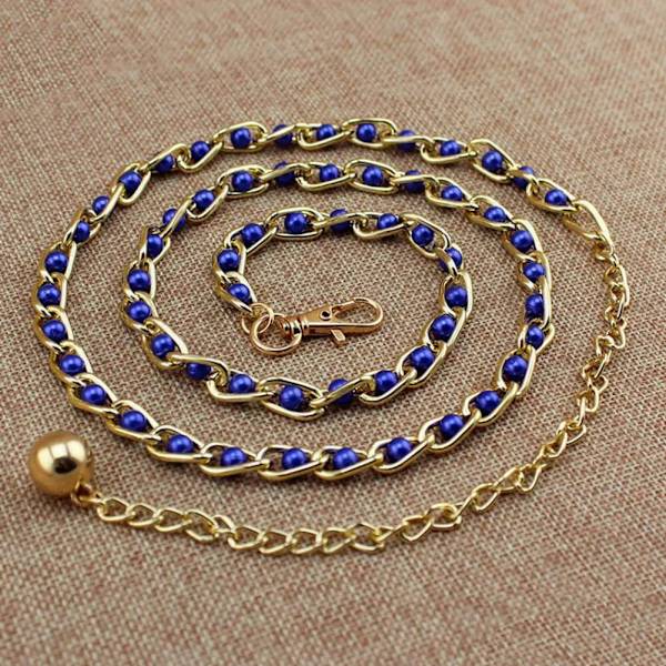 Modeimitation Pearl Beads Tunn midjekedja Bälte Dam Midjeband Klänning Tillbehör 3 färger Blue 115CM