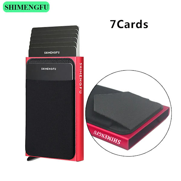 Pop Up RFID ID-korthållare Man Plånbok Minipaket Aluminium Metall Skyddsutrustning Förvaringsväska Smart Quick Release Damväska 7 Cards Red