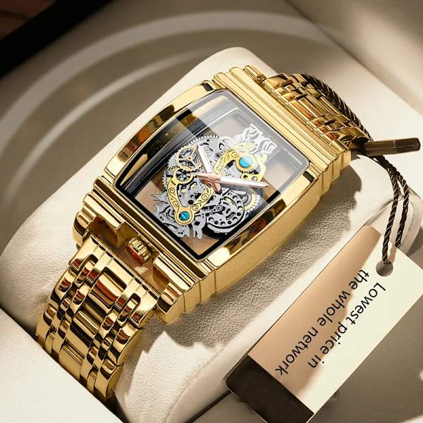 2023 Mode Watch Toppmärke Lyx Sport Kvarts Herrklockor Stål Vattentät ihålig Armbandsur Herr Relogio Masculino Rose gold