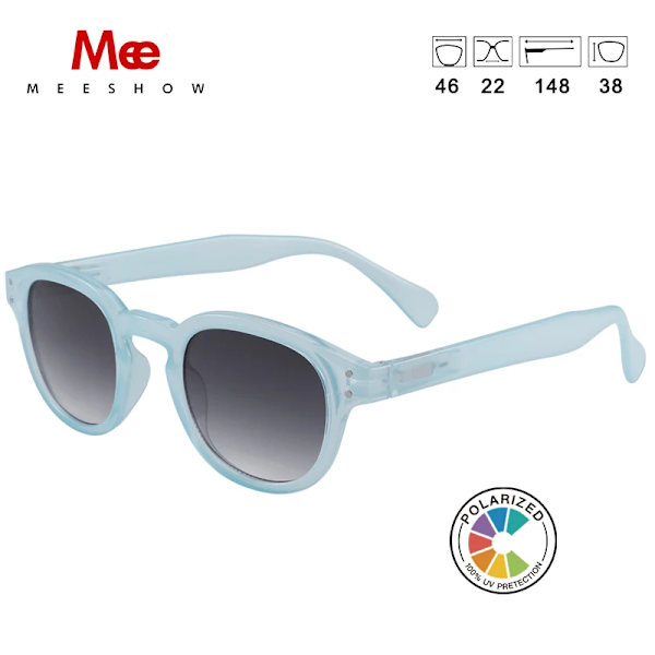 Meeshow Design 2023 Män Kvinnor Retro Mode Solglasögon kristall Design Rund Båge 100 % UV-skydd Nylon Lins Solglasögon Misty Blue Pol. Sunglasses
