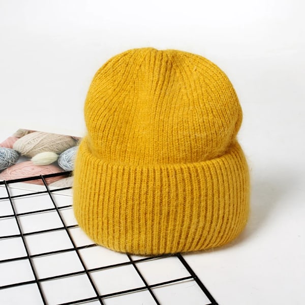 Visrover 9 Färger Unisex Solid Färgade Mössor Vinterhatt För Kvinna Stickad Bonnet Acryl Kvinna Höst Varma Skullies 1-yellow(.101)
