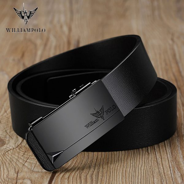 WILLIAMPOLO berömda märkesbälte män högsta kvalitet äkta läder lyxdesigner manliga automatiska spännbälten för män 105-130cm Silver-20213 110cm