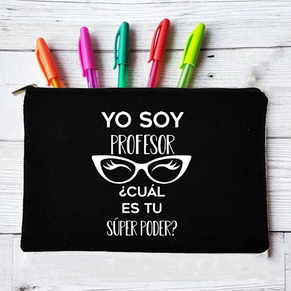 Yo Soy Profesor Cual Es Tu Superpoder Spansk Rese Sminkväska Organizer Presenter Sminkväskor Lärare Canvas Penna Förvaringspåse W01330-TBBK-D
