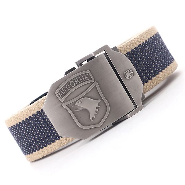 Canvas militärt taktiskt bälte män Hög kvalitet brett metall slät spänne bälte Byxor Tillbehör Ny unisex utomhusträningsbälte Blue rice belt 110cm