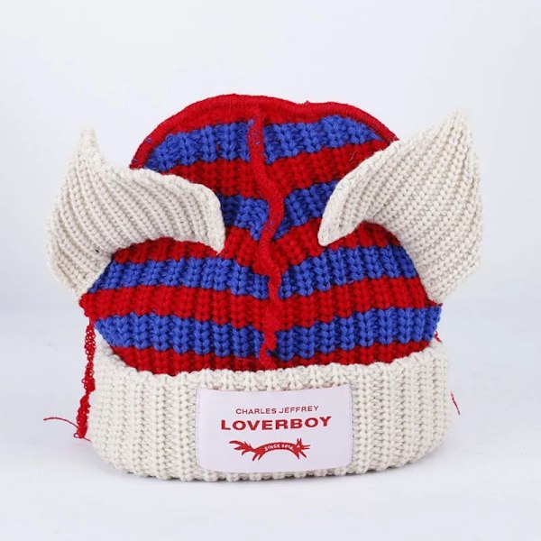 Söt Mode Huva Cap Loverboy Katteöra Stickad Hatt Dubbellager Varm Grisöra Hatt Nisch Design Hip-Hop Personlighet Kalla Hatt E03 beige red blueMR M 56-58cm