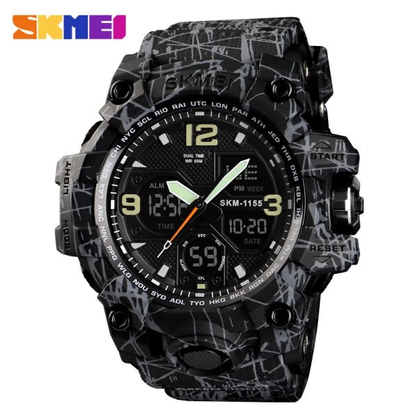 SKMEI 1155B Watch 5Bar Vattentät Dual Display Armbandsur Relogio Masculino watch Sport Herr Militär Digitala klockor Gray Black Watch