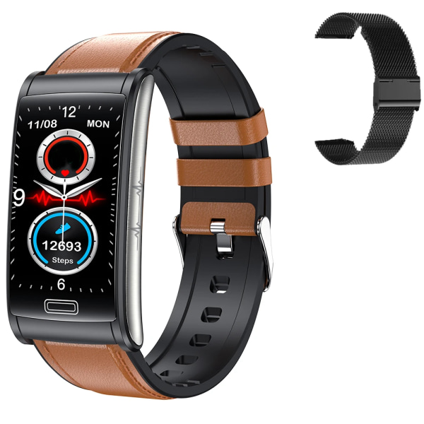 Ny E600 EKG Smart Watch Herr Icke-invasiv Blodsocker Puls Blodtrycksmätare Sportsteg Smartwatch Dam Android add metal black(.1224)