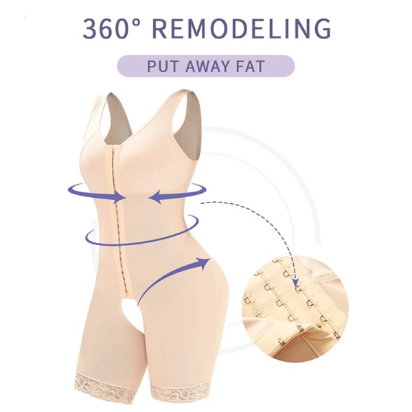 Kvinnor 3 i 1 Shapewear Helkroppsformare Bantning Bodysuit Waist trainer Lårtrimmer Rumplyft Efter operation Kompressionsplagg Black M