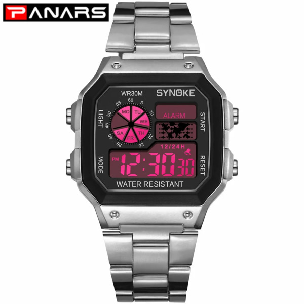SYNOKE Herr Utomhussportklockor Multifunktion Business Vattentät Man Armbandsur Digital Watch Väckarklocka 2022 Upgraded TPU D