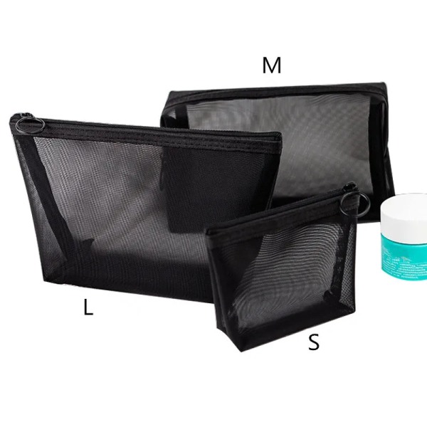 1 STK Kvinnor Nödvändig Kosmetikväska Transparent Mesh Dragkedja Organizer Mode Liten Stor Svart Toalettpåsar Case Black 1 M