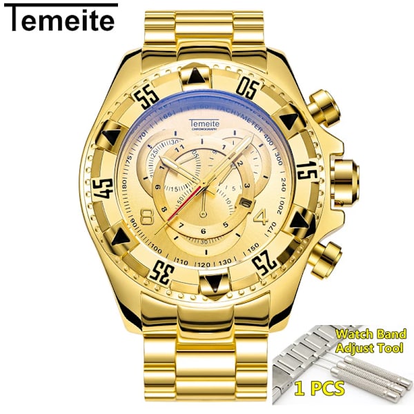 Temeite Golden Watch Herr Lyxmärke Big Dial Guld Herr Armbandsur Vattentät Business Herr Watch Relogio Masculino 2021 full gold